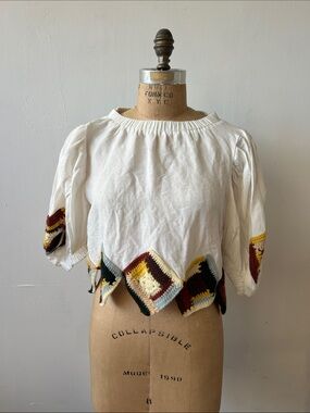 Sea New York White Crop Top with Multicolor Crochet Trim